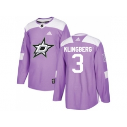 Dallas Stars #3 John Klingberg Purple Authentic Fights Cancer Stitched NHL Jersey