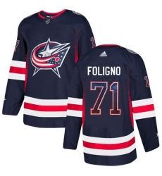 Columbus Blue Jackets #71 Nick Foligno Authentic Navy Blue Drift Fashion NHL Jersey