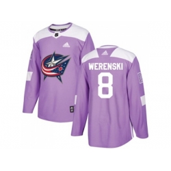 Columbus Blue Jackets #8 Zach Werenski Purple Authentic Fights Cancer Stitched NHL Jersey