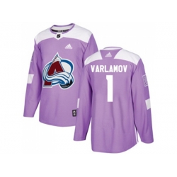 Colorado Avalanche #1 Semyon Varlamov Purple Authentic Fights Cancer Stitched NHL Jersey