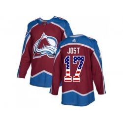 Colorado Avalanche #17 Tyson Jost Burgundy Home Authentic USA Flag Stitched NHL Jersey