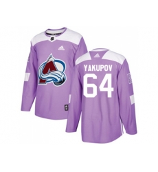 Colorado Avalanche #64 Nail Yakupov Purple Authentic Fights Cancer Stitched NHL Jersey