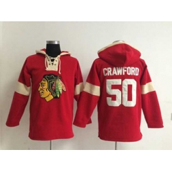 Chicago Blackhawks #50 Corey Crawford Red-Cream pullover hooded