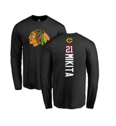 Chicago Blackhawks #21 Stan Mikita Black Backer Long Sleeve T-Shirt