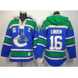 Vancouver Canucks #16 Trevor Linden blue-green [pullover hooded sweatshirt][patch C]