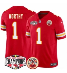 Kansas City Chiefs #1 Xavier Worthy Red F.U.S.E. 2024 AFC West Division Champions Vapor Limited Stitched Football Jersey