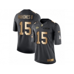 Kansas City Chiefs #15 Patrick Mahomes II Black Stitched NFL Limited Gold Salute To Service Jersey