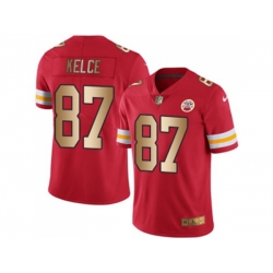 Kansas City Chiefs #87 Travis Kelce Red Stitched NFL Limited Gold Rush Jersey
