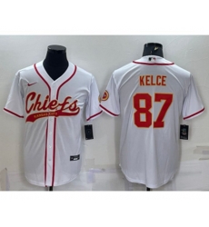 Kansas City Chiefs #87 Travis Kelce White With Patch Cool Base Stitched Baseball Jersey