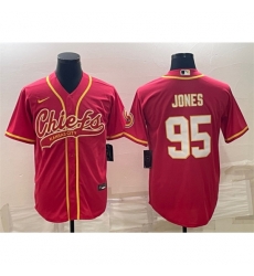 Kansas City Chiefs #95 Chris Jones Red With Patch Cool Base Stitched Baseball Jersey