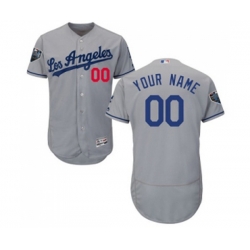 Los Angeles Dodgers Customized Grey Road Flex Base Authentic Collection 2018 World Series Baseball Jersey