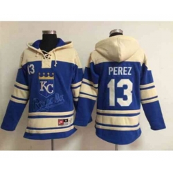 mlb jerseys kansas city royals #13 perez blue[pullover hooded sweatshirt]