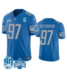 Detroit Lions #97 Aidan Hutchinson Blue 2023 90th Anniversary North Division Champions Limited Stitched Jersey