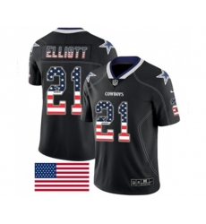 Dallas Cowboys #21 Ezekiel Elliott Limited Black Rush USA Flag Football Jersey