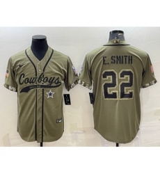 Dallas Cowboys #22 Emmitt Smith 2022 Olive Salute to Service Cool Base Stitched Baseball Jersey