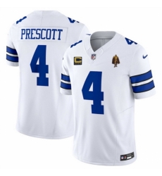 Dallas Cowboys 4 Dak Prescott White 2025 F U S E With 4 star C Patch And Walter Payton Patch Vapor Limited Stitched Football