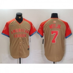 American League 7 Bobby Witt Jr Cream 2024 All Star Limited Stitched Jersey 4 American League 7 Bobby Witt Jr Cream 2024 All Star Limited Stitched Jersey 4