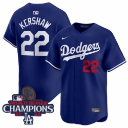 Los Angeles Dodgers Clayton Kershaw #22 Blue Flex Base 2024 World Series Champions Stitched MLB Jersey