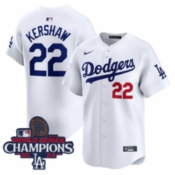 Los Angeles Dodgers Clayton Kershaw #22 White Flex Base 2024 World Series Champions Stitched MLB Jersey