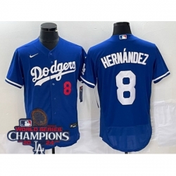Los Angeles Dodgers Enrique Hernandez #8 Blue Flex Base 2024 World Series Champions Stitched MLB Jersey