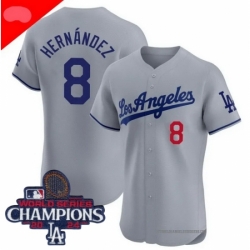 Los Angeles Dodgers Enrique Hernandez #8 Gray Flex Base 2024 World Series Champions Stitched MLB Jersey II