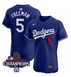 Los Angeles Dodgers Freddie Freeman #5 Blue Flex Base 2024 World Series Champions Stitched MLB Jersey