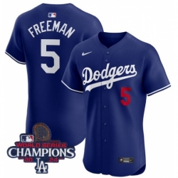 Los Angeles Dodgers Freddie Freeman #5 Blue Flex Base 2024 World Series Champions Stitched MLB Jersey