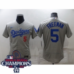Los Angeles Dodgers Freddie Freeman #5 Gray Flex Base 2024 World Series Champions Stitched MLB Jersey