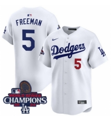 Los Angeles Dodgers Freddie Freeman #5 White Flex Base 2024 World Series Champions Stitched MLB Jersey