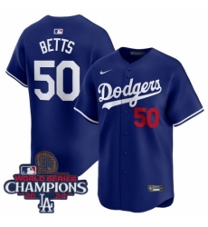 Los Angeles Dodgers Mookie Betts #50 Blue Flex Base 2024 World Series Champions Stitched MLB Jersey