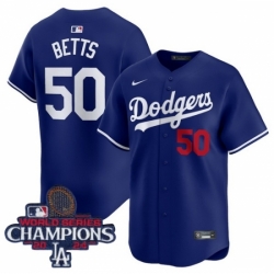 Los Angeles Dodgers Mookie Betts #50 Blue Flex Base 2024 World Series Champions Stitched MLB Jersey