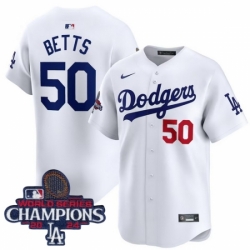 Los Angeles Dodgers Mookie Betts #50 White Flex Base 2024 World Series Champions Stitched MLB Jersey