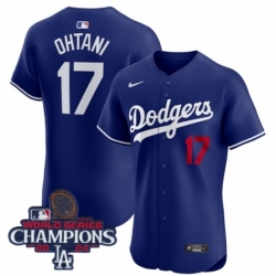 Los Angeles Dodgers Shohei Ohtani #17 Blue Flex Base 2024 World Series Champions Stitched MLB Jersey