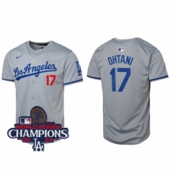 Los Angeles Dodgers Shohei Ohtani #17 Gray Flex Base 2024 World Series Champions Stitched MLB Jersey II