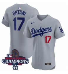 Los Angeles Dodgers Shohei Ohtani #17 Gray Flex Base 2024 World Series Champions Stitched MLB Jersey