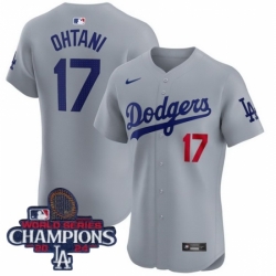 Los Angeles Dodgers Shohei Ohtani #17 Gray Flex Base 2024 World Series Champions Stitched MLB Jersey
