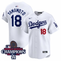 Los Angeles Dodgers Yoshinobu Yamamoto #18 White Flex Base 2024 World Series Champions Stitched MLB Jersey