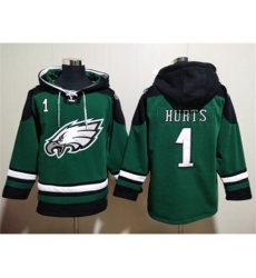 Philadelphia Eagles #1 Jalen Hurts Green Lace Up Pullover Hoodie