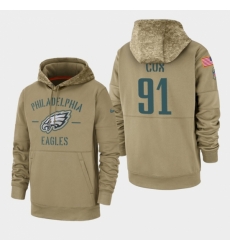 Philadelphia Eagles #91 Fletcher Cox 2019 Salute to Service Sideline Therma Pullover Hoodie - Tan