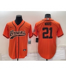 Cleveland Browns #21 Denzel Ward Orange Stitched Cool Base Nike Baseball Jersey
