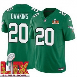 Philadelphia Eagles Brian Dawkins #20 Kelly Green 2024 2025 Super Bowl LIX F U S E Stitched NFL Jersey