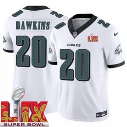 Philadelphia Eagles Brian Dawkins #20 White 2024 2025 Super Bowl LIX F U S E Stitched NFL Jersey