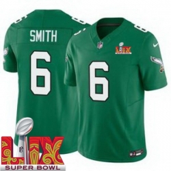 Philadelphia Eagles DeVonta Smith #6 Kelly Green 2024 2025 Super Bowl LIX F U S E Stitched NFL Jersey
