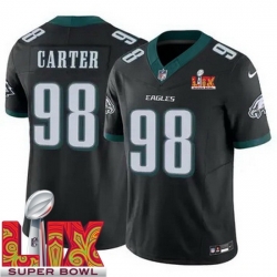 Philadelphia Eagles Jalen Carter #98 Black 2024 2025 Super Bowl LIX F U S E Stitched NFL Jersey