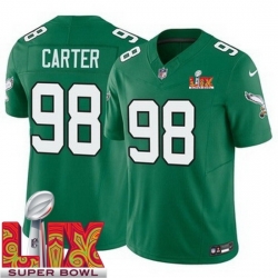 Philadelphia Eagles Jalen Carter #98 Kelly Green 2024 2025 Super Bowl LIX F U S E Stitched NFL Jersey
