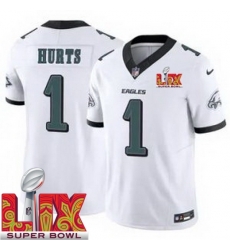 Philadelphia Eagles Jalen Hurts #1 White 2024 2025 Super Bowl LIX F U S E Stitched NFL Jersey