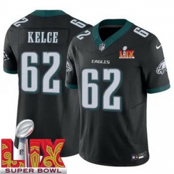 Philadelphia Eagles Jason Kelce #62 Black 2024 2025 Super Bowl LIX F U S E Stitched NFL Jersey
