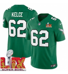 Philadelphia Eagles Jason Kelce #62 Kelly Green 2024 2025 Super Bowl LIX F U S E Stitched NFL Jersey