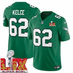 Philadelphia Eagles Jason Kelce #62 Kelly Green 2024 2025 Super Bowl LIX F U S E Stitched NFL Jersey