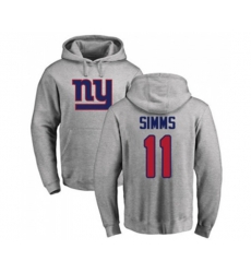 New York Giants #11 Phil Simms Ash Name & Number Logo Pullover Hoodie